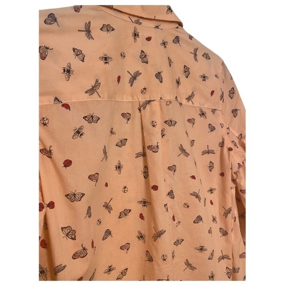 GAP Fitted Boyfriend Shirt Button Down Peach Colored with Bugs Size XS - Picture 12 of 15